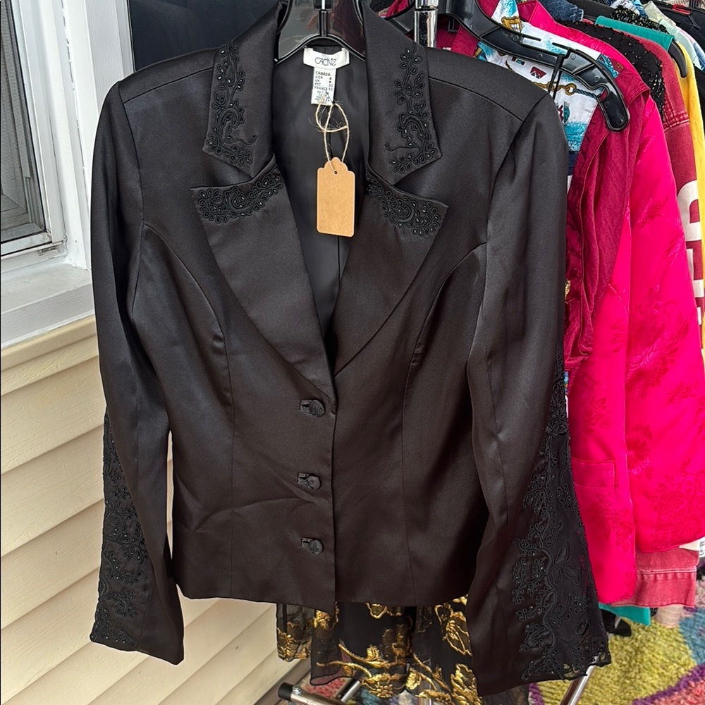 Vintage cache silk jacket with beading and sheer sleeve